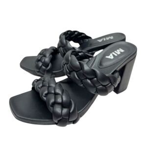 MIA Braided Heeled Sandals Square Toe Block Heel Black Size 6.5